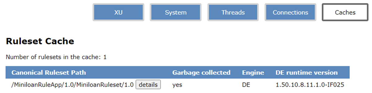 Ruleset cache displayed in the XU dump